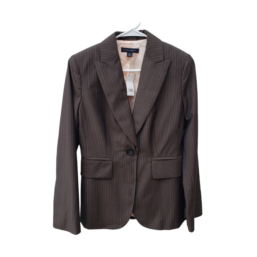 NWT Banana Republic Women's Blazer Suit Jacket Size 2 Brown Pink Stripe Wool